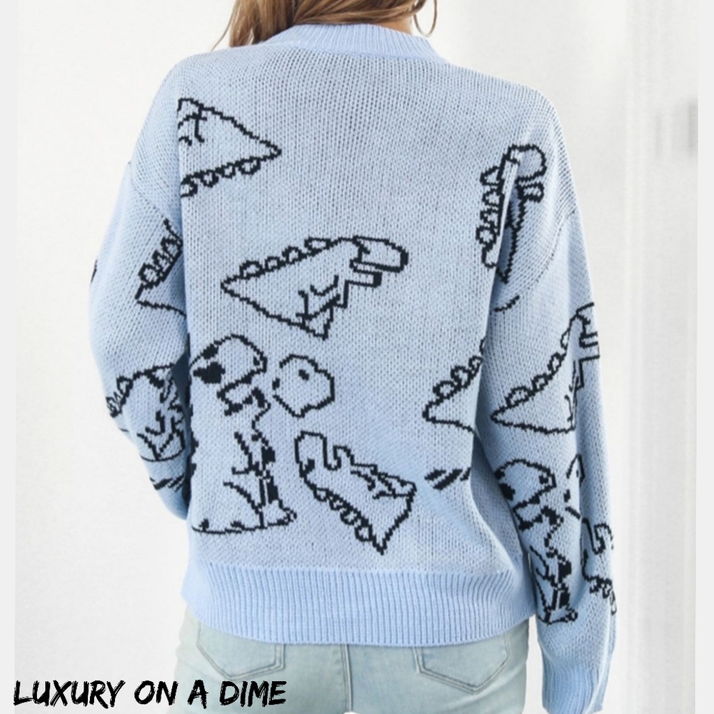 Blue Dinosaur Pattern Sweater - Picture 5 of 10